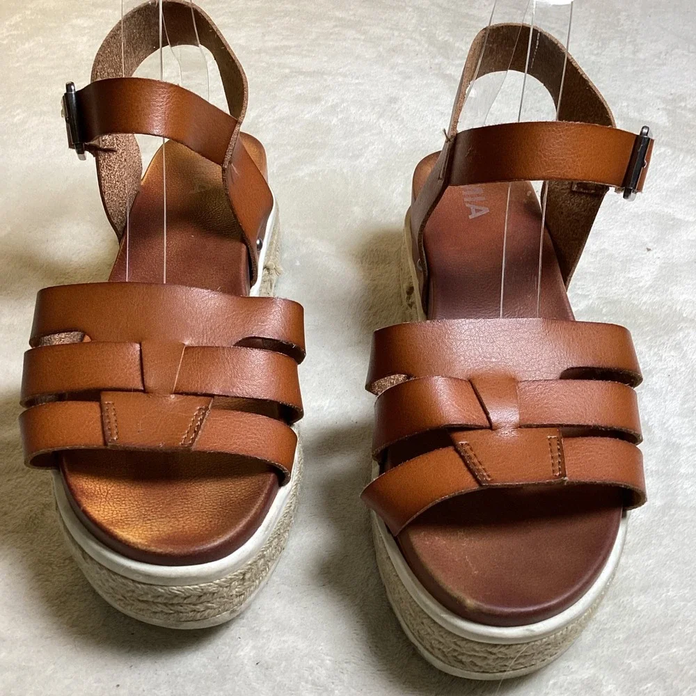 MIA Womens Cognac Brown Platform Espadrille Gladiator Sandals Size 8.5 Buckle